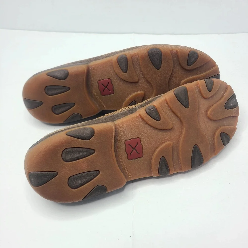 Twisted X Mens Brown Leather Floral Embossed Driving Mocs Boat Shoes 11.5 M